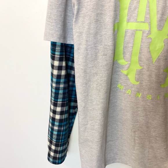 NWT Disney Haunted Mansion Plaid Hooded 2-in-1 Long Sleeve Shirt - Gray - M - Picture 3 of 8